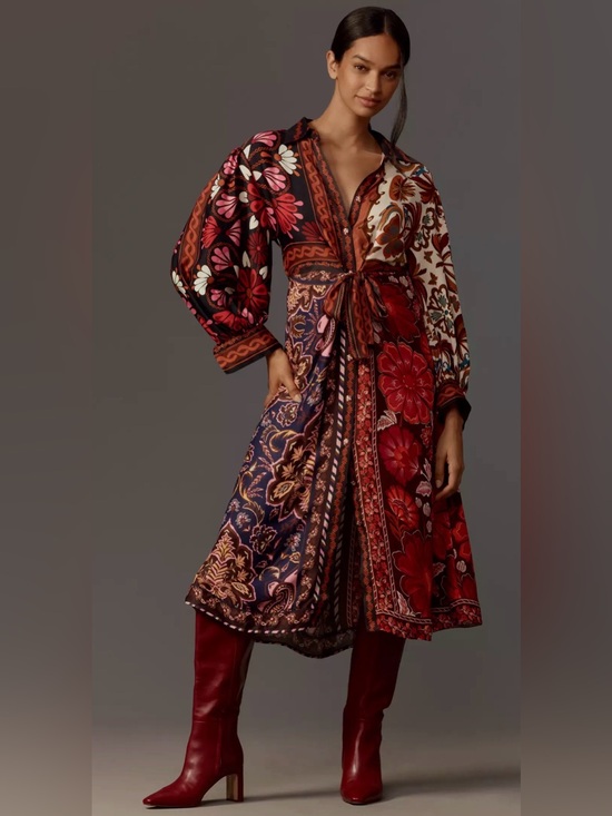 FARM Rio Dresses & Skirts - 🤎 Farm Rio Miranda Long-Sleeve Wrap Midi Dress 🤎